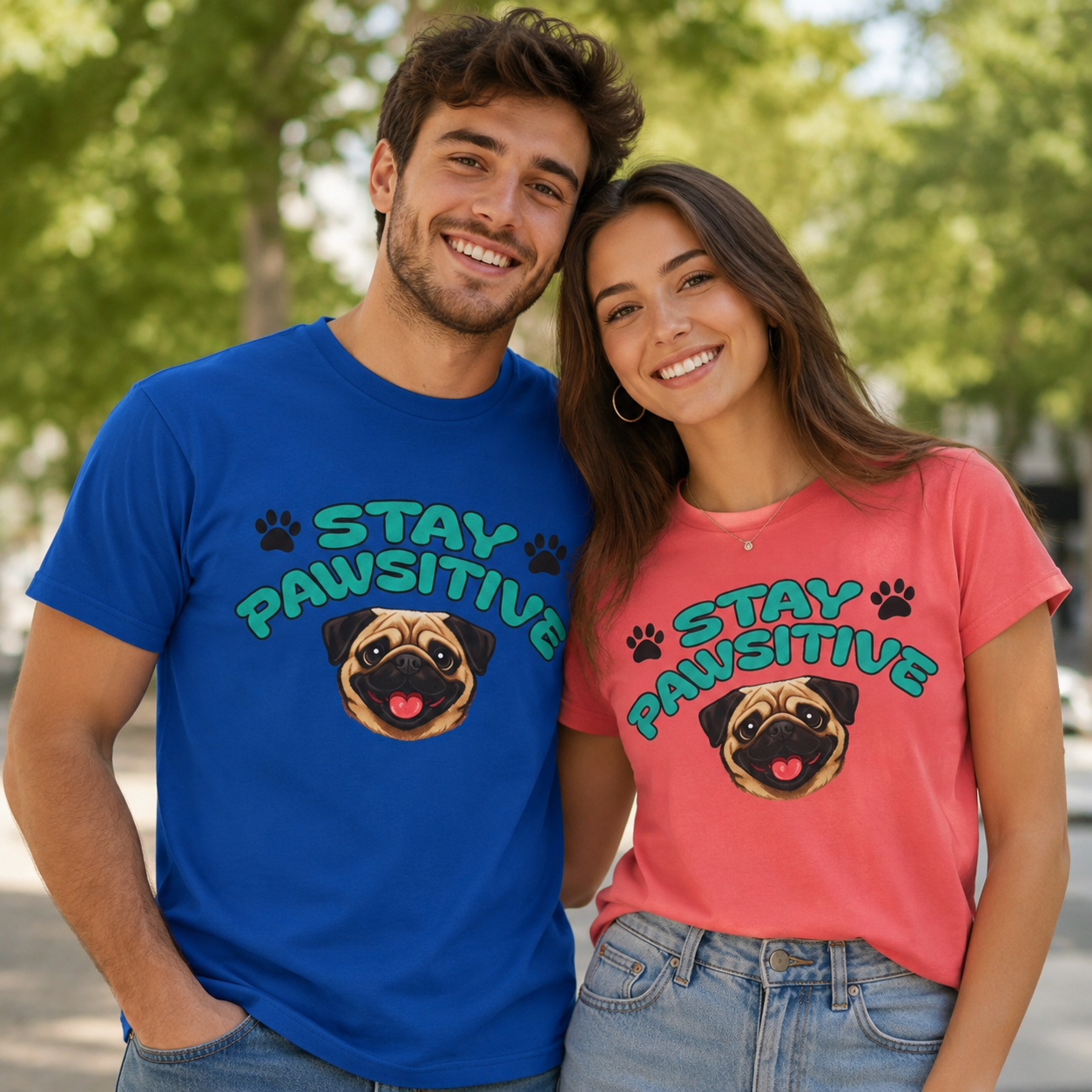Stay Pawsitive Pug T-Shirt — Cute Dog Graphic Tee for Dog Lovers