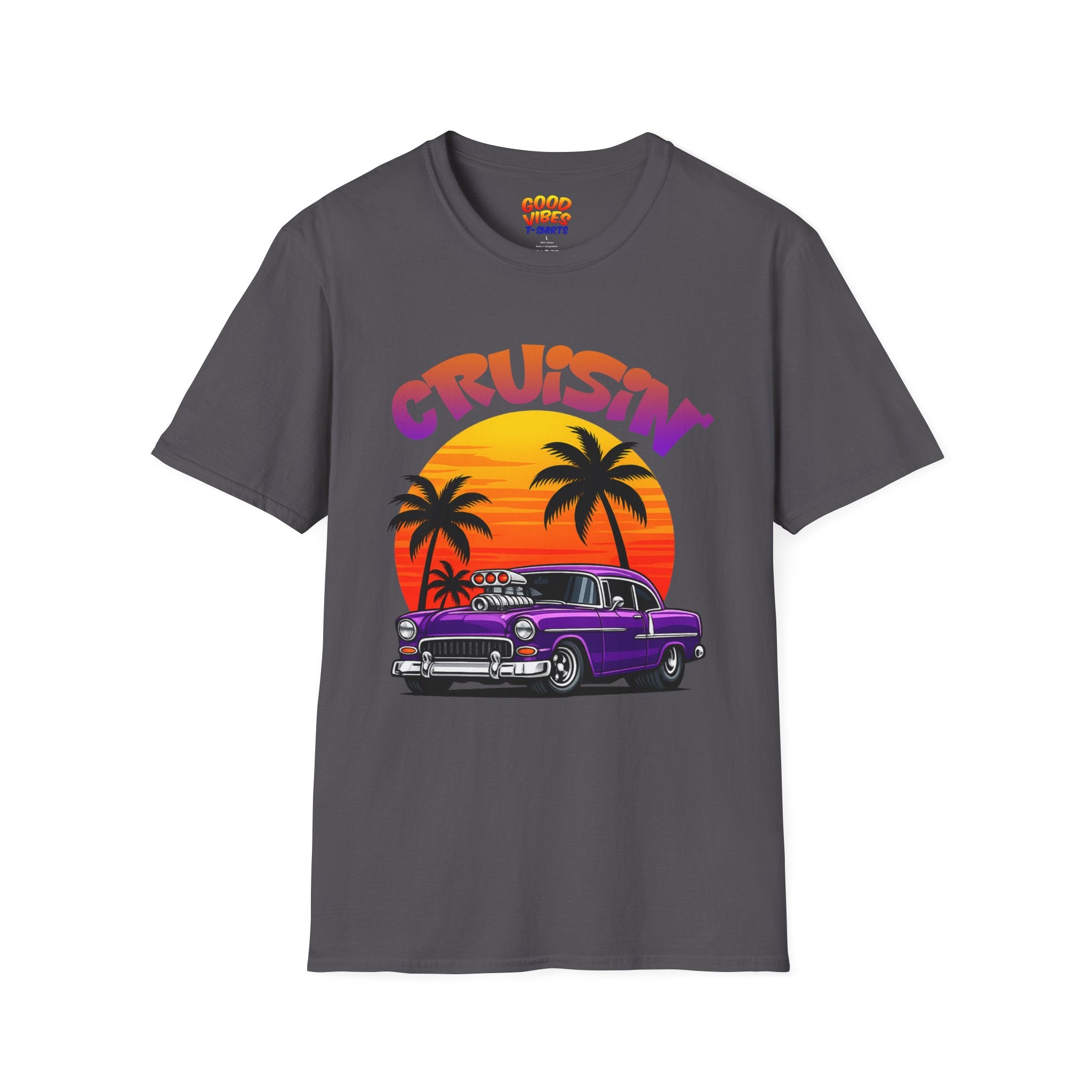 Cruisin' Classic Cars T-Shirt — Retro Sunset Palm Beach Vibes