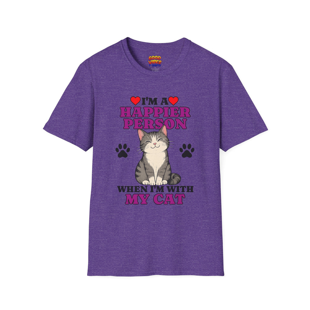 T-Shirt — "I’m a Happier Person When I’m With My Cat" Cute Cat Lover Tee