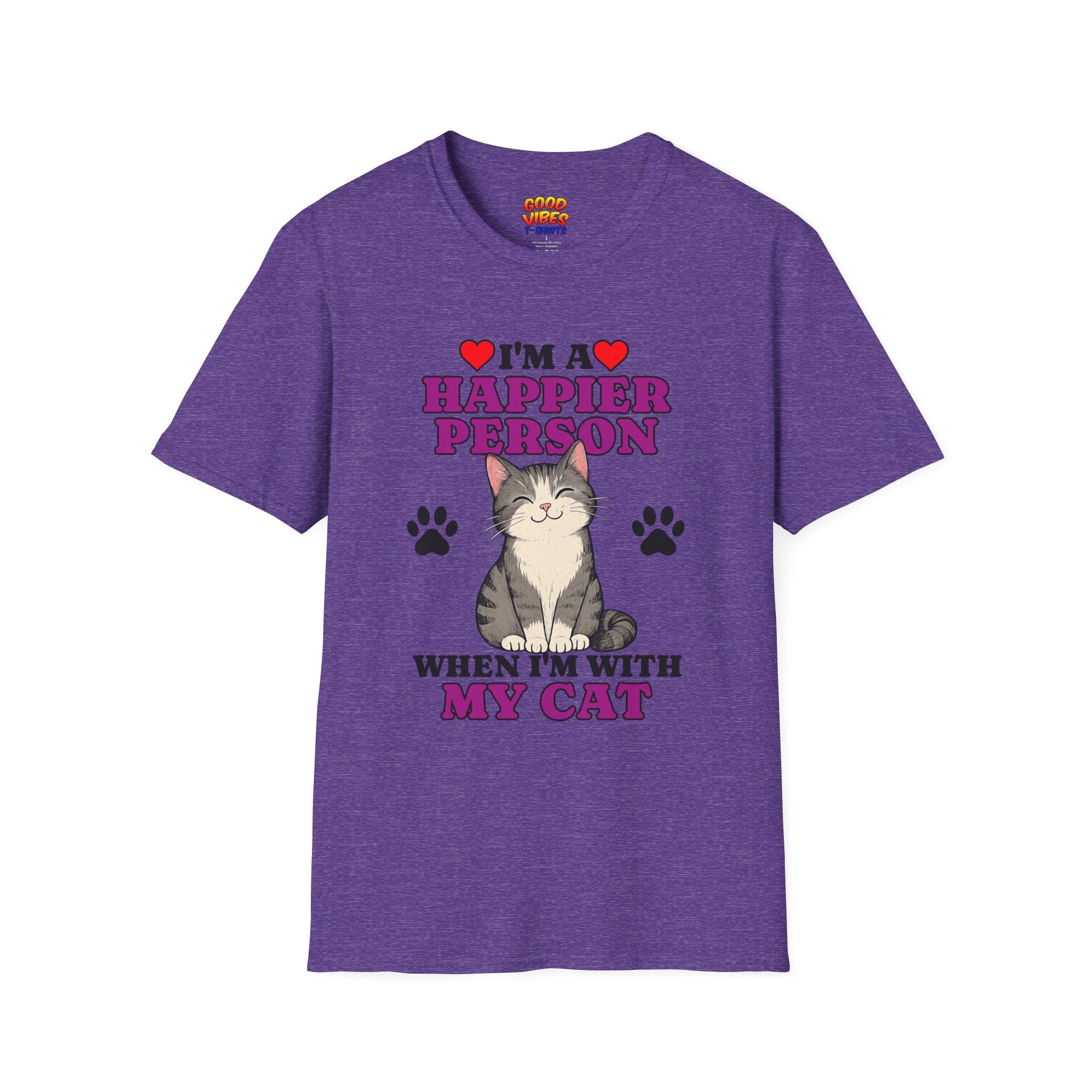 T-Shirt — "I’m a Happier Person When I’m With My Cat" Cute Cat Lover Tee