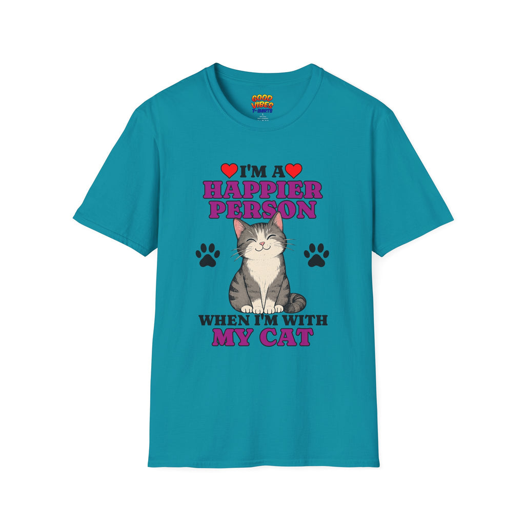 T-Shirt — "I’m a Happier Person When I’m With My Cat" Cute Cat Lover Tee