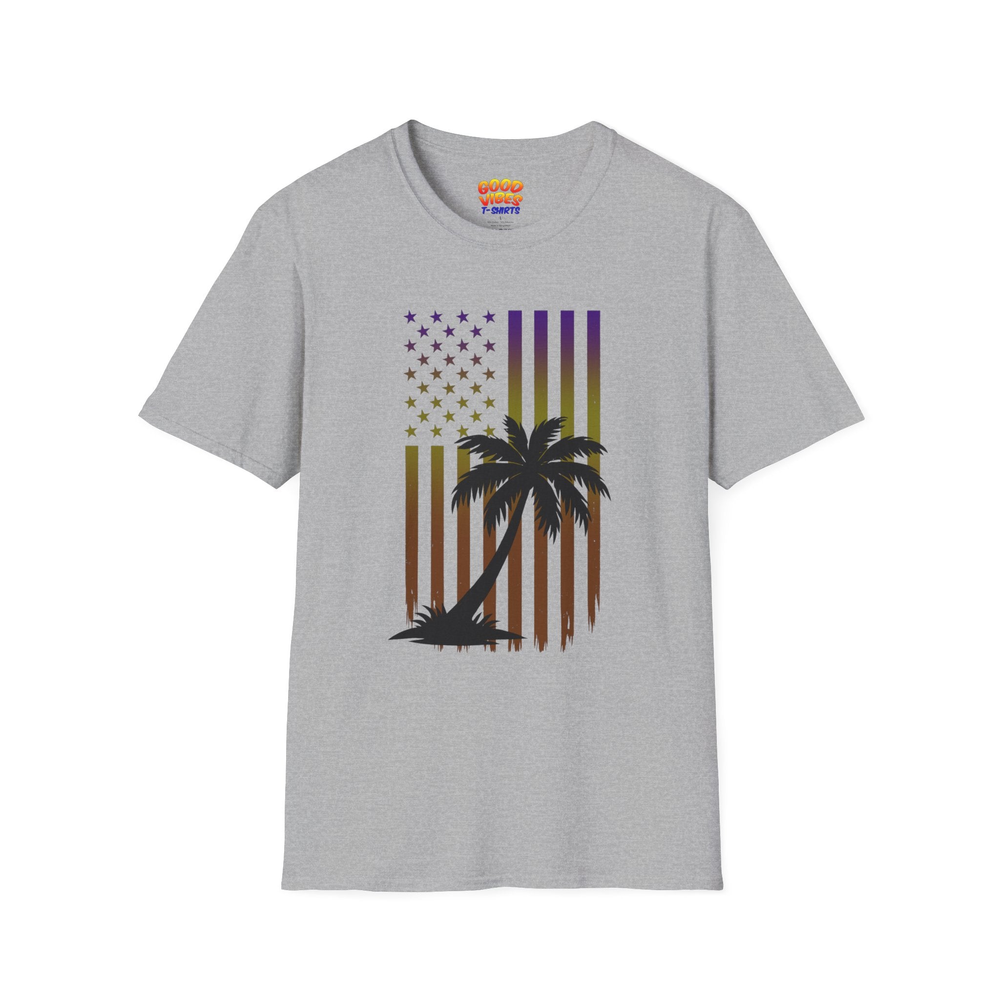 Palm Flag T-Shirt — Retro Sunset Palm Tree American Flag Tee