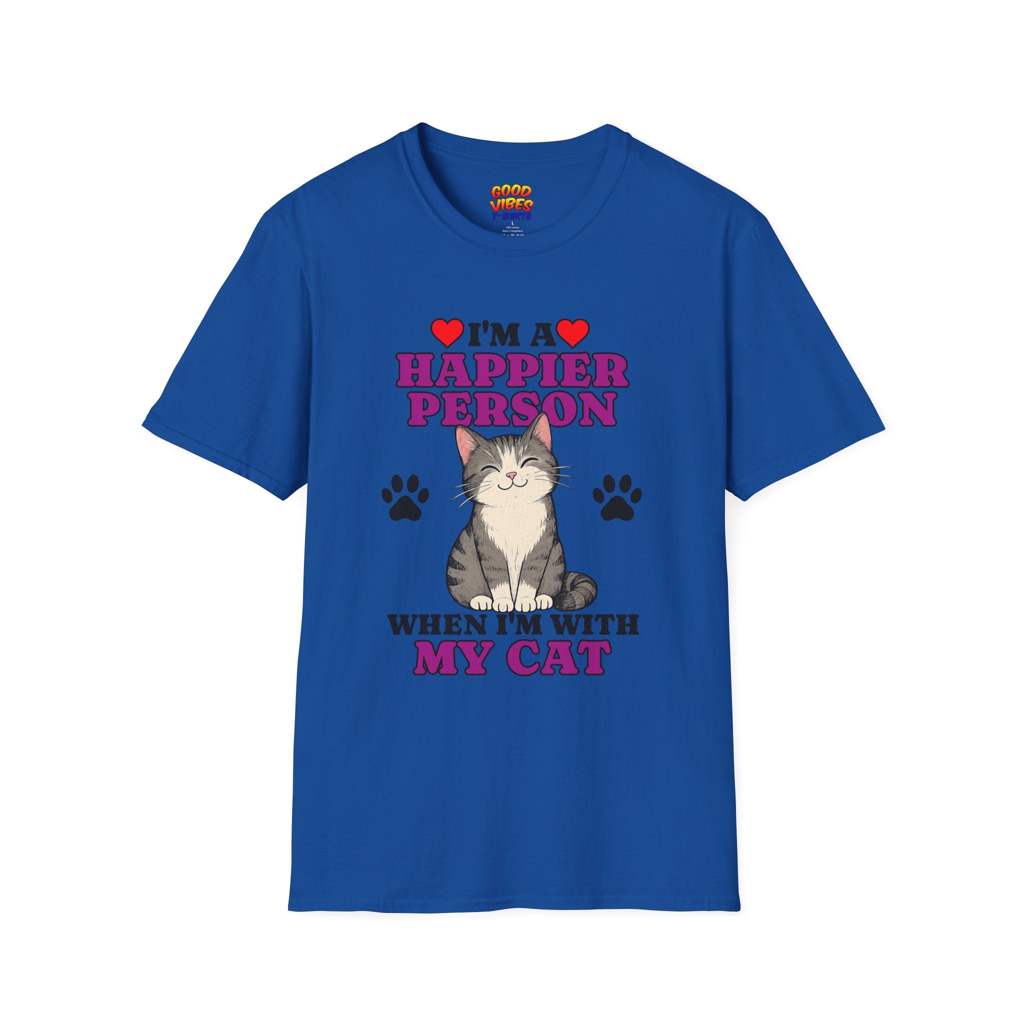 T-Shirt — "I’m a Happier Person When I’m With My Cat" Cute Cat Lover Tee