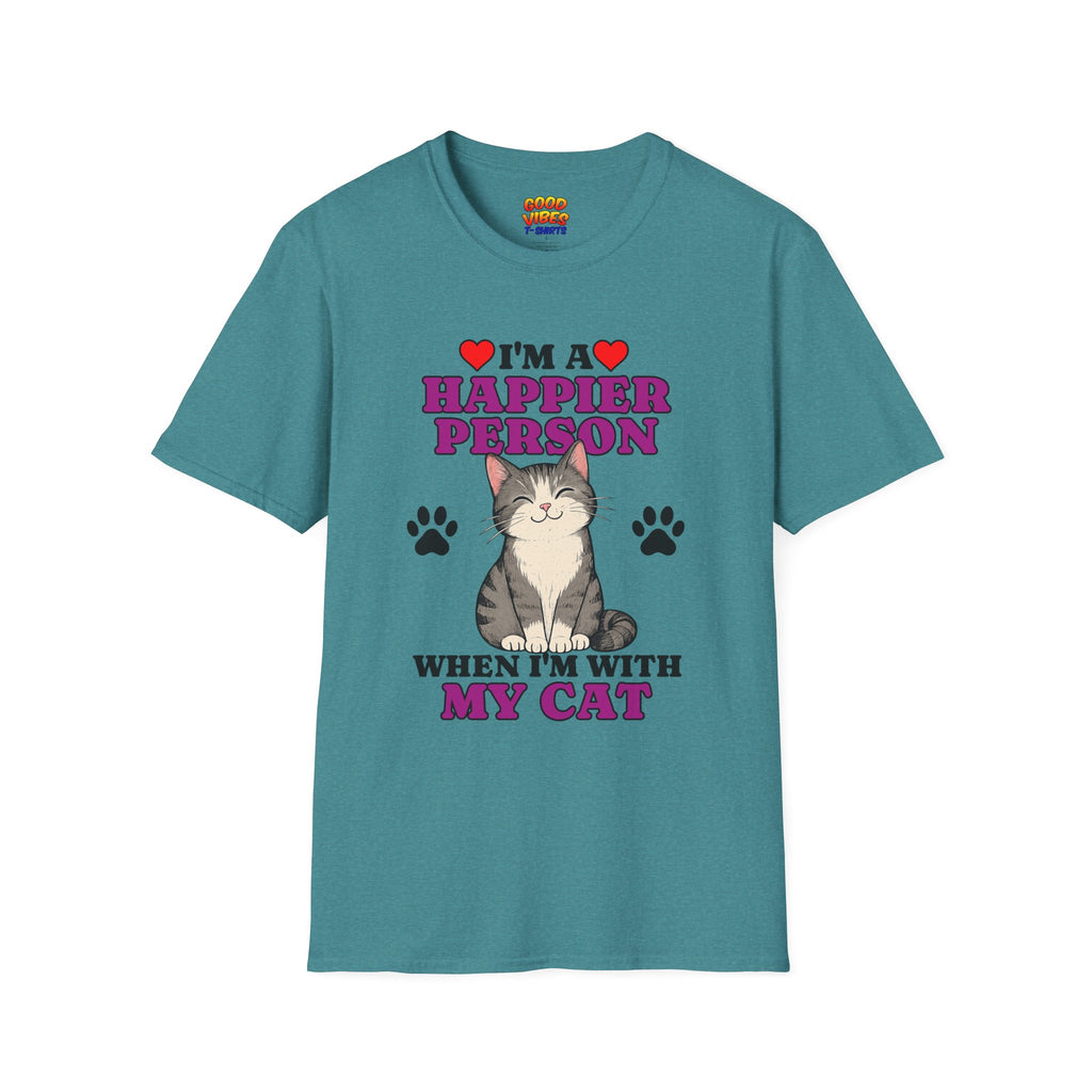 T-Shirt — "I’m a Happier Person When I’m With My Cat" Cute Cat Lover Tee