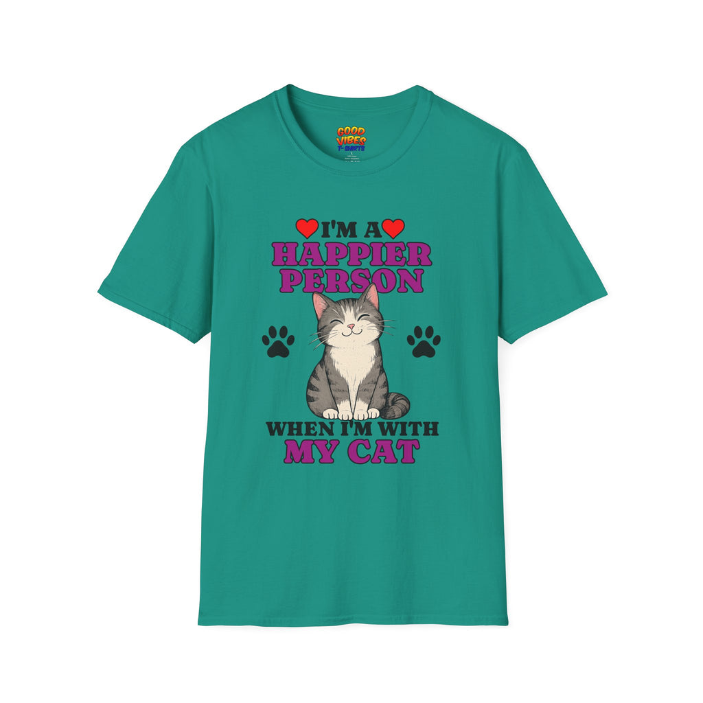 T-Shirt — "I’m a Happier Person When I’m With My Cat" Cute Cat Lover Tee
