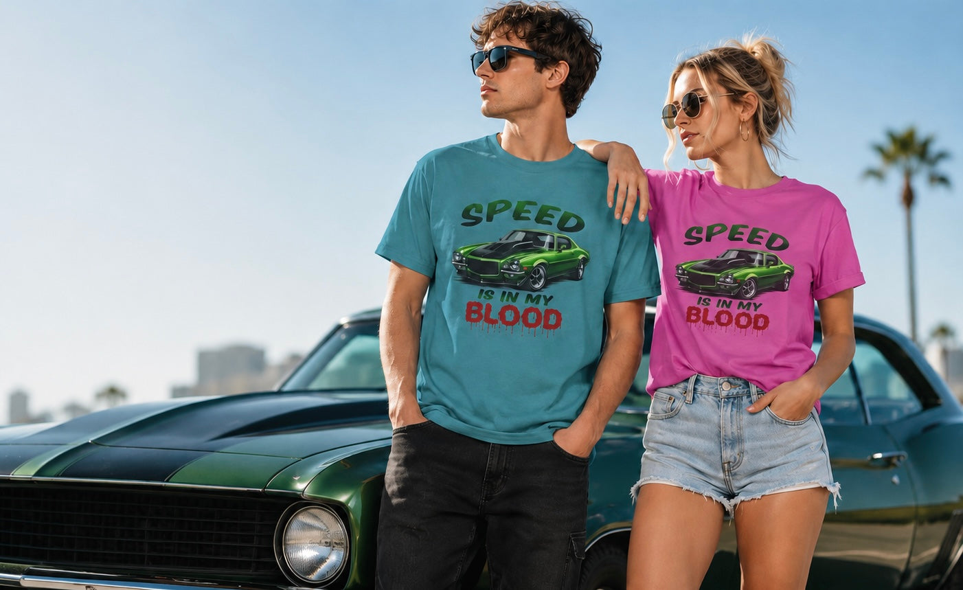 Speed Is In My Blood T-Shirt — Green Muscle Car Racing Tee