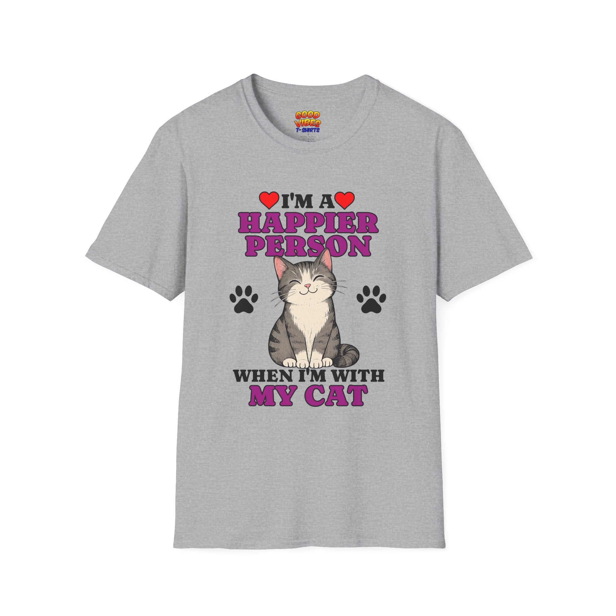 T-Shirt — "I’m a Happier Person When I’m With My Cat" Cute Cat Lover Tee
