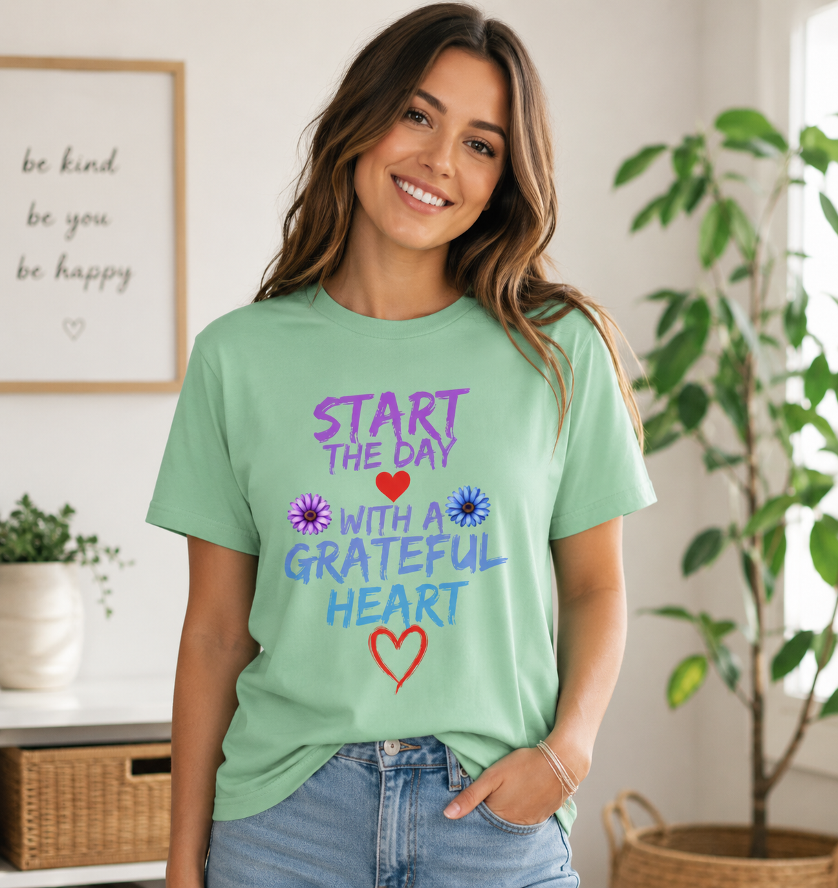 "Start the Day with a Grateful Heart" Inspirational Tee -- Grateful Heart T-Shirt