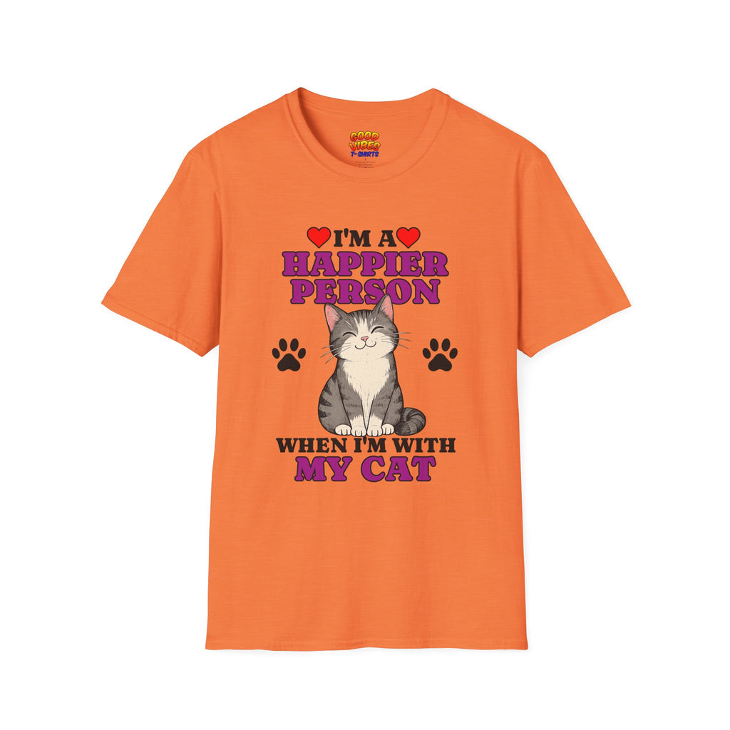 T-Shirt — "I’m a Happier Person When I’m With My Cat" Cute Cat Lover Tee
