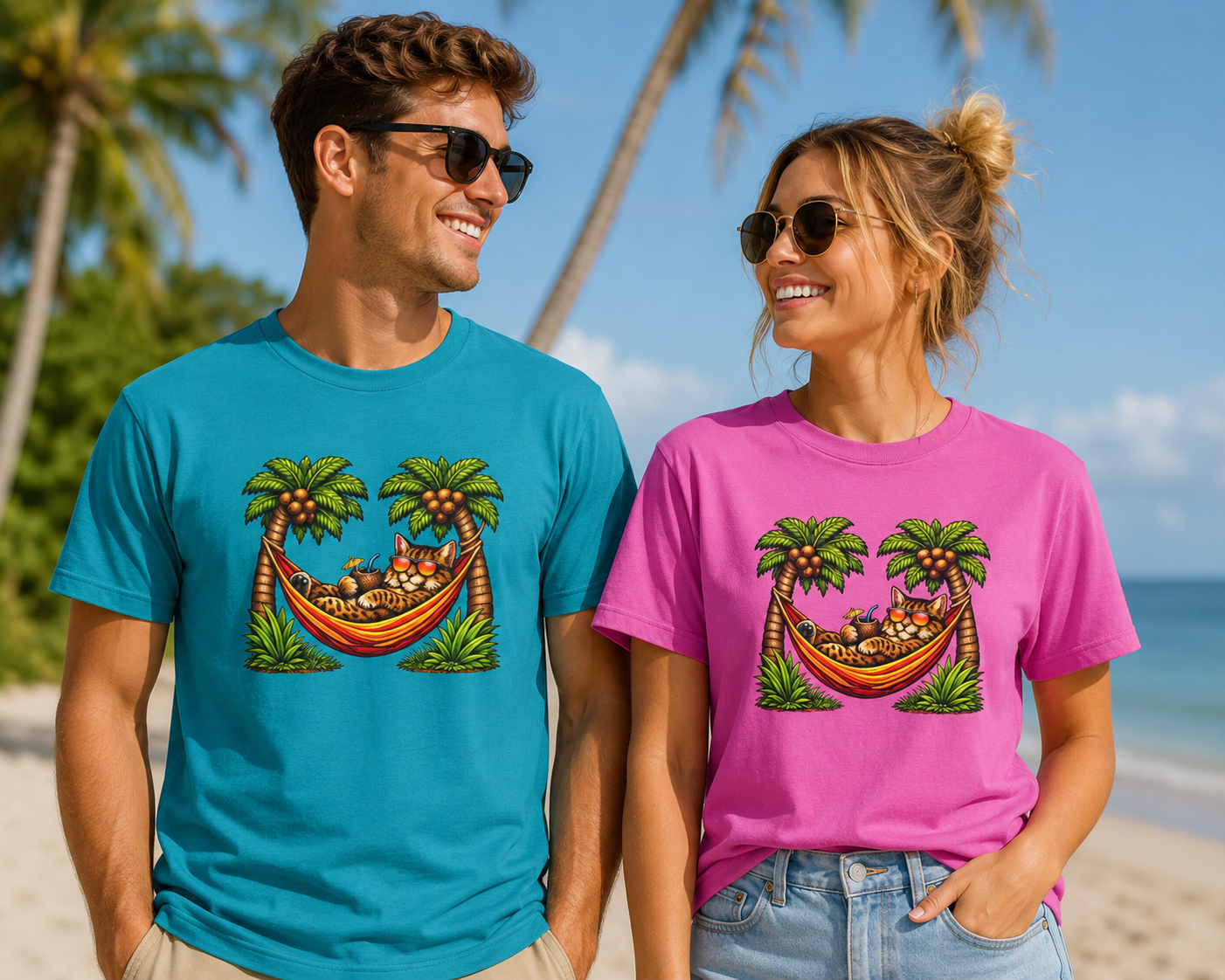 Cat in Hammock T-Shirt — Tropical Lazy Cat Tee