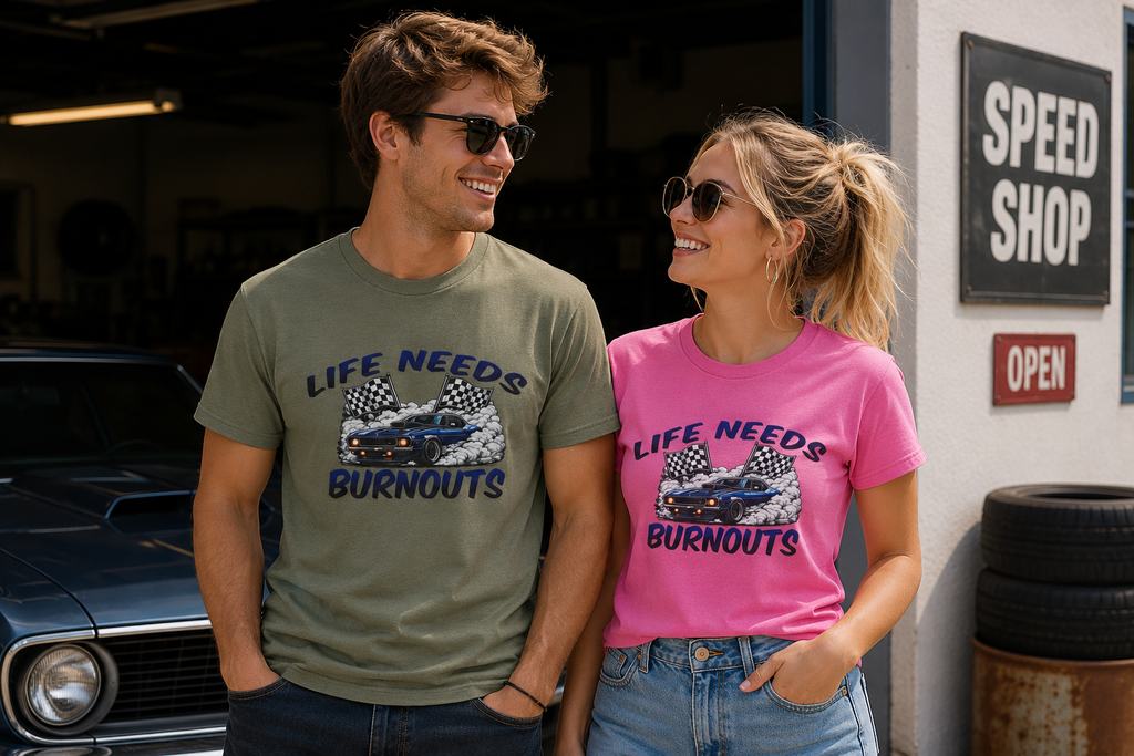 Life Needs Burnouts T-Shirt — Retro Race Car Graphic Tee
