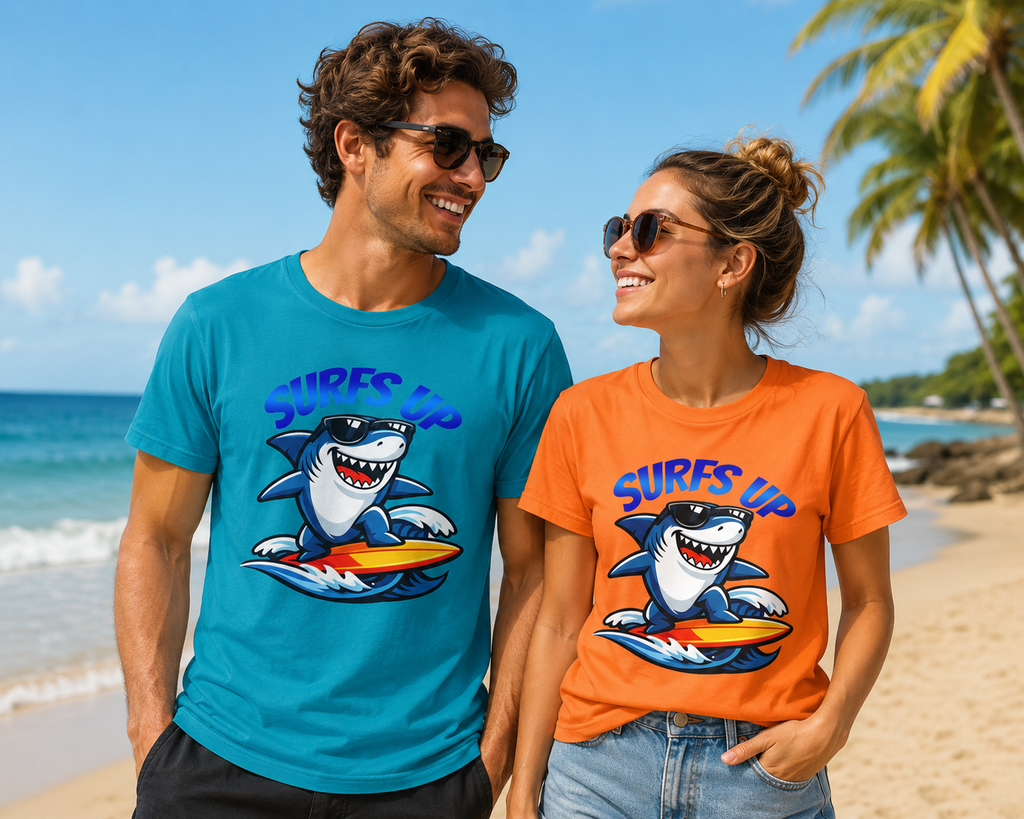 Surfs Up Shark Graphic T-Shirt — Surfing Beach Tee