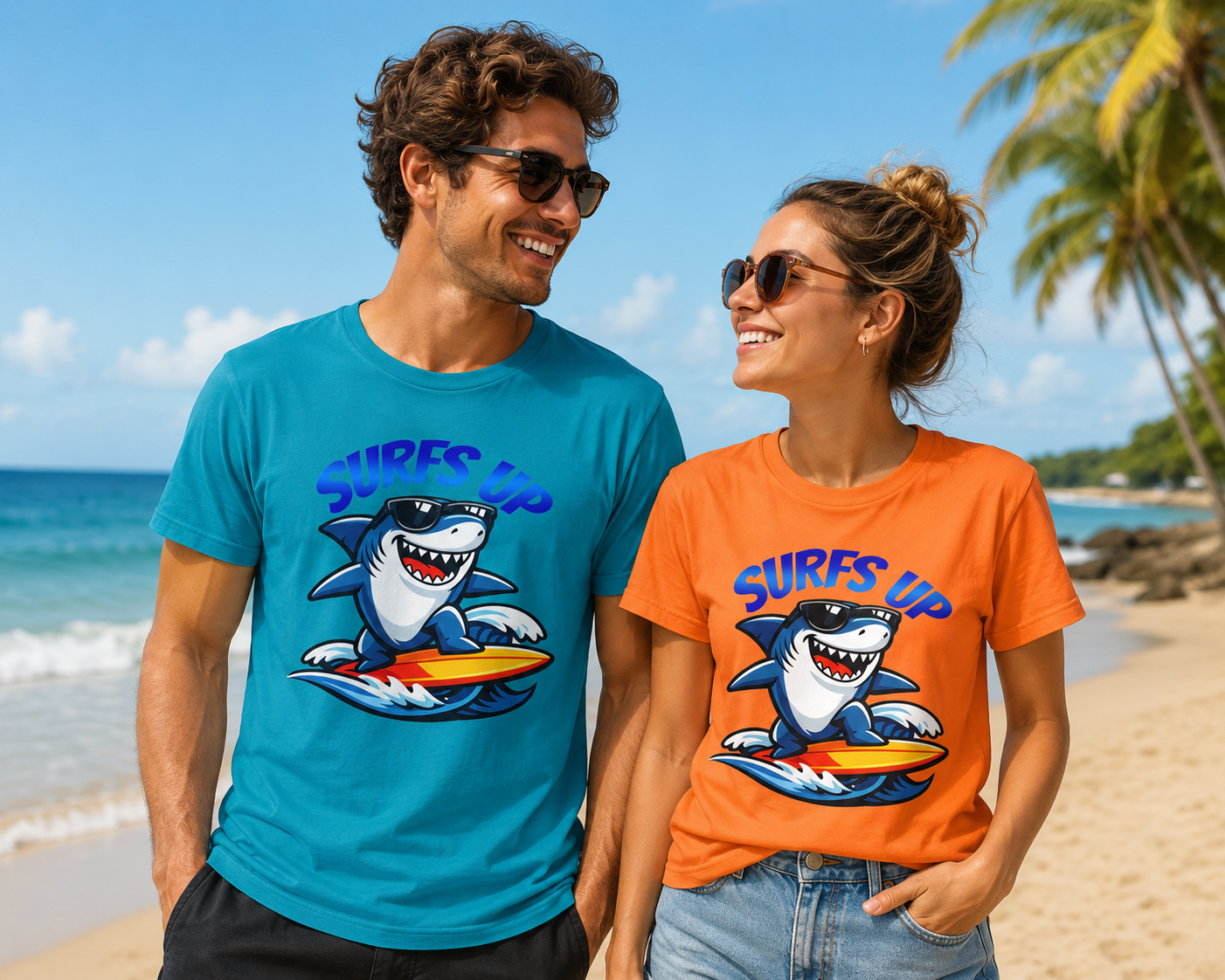 Surfs Up Shark Graphic T-Shirt — Surfing Beach Tee